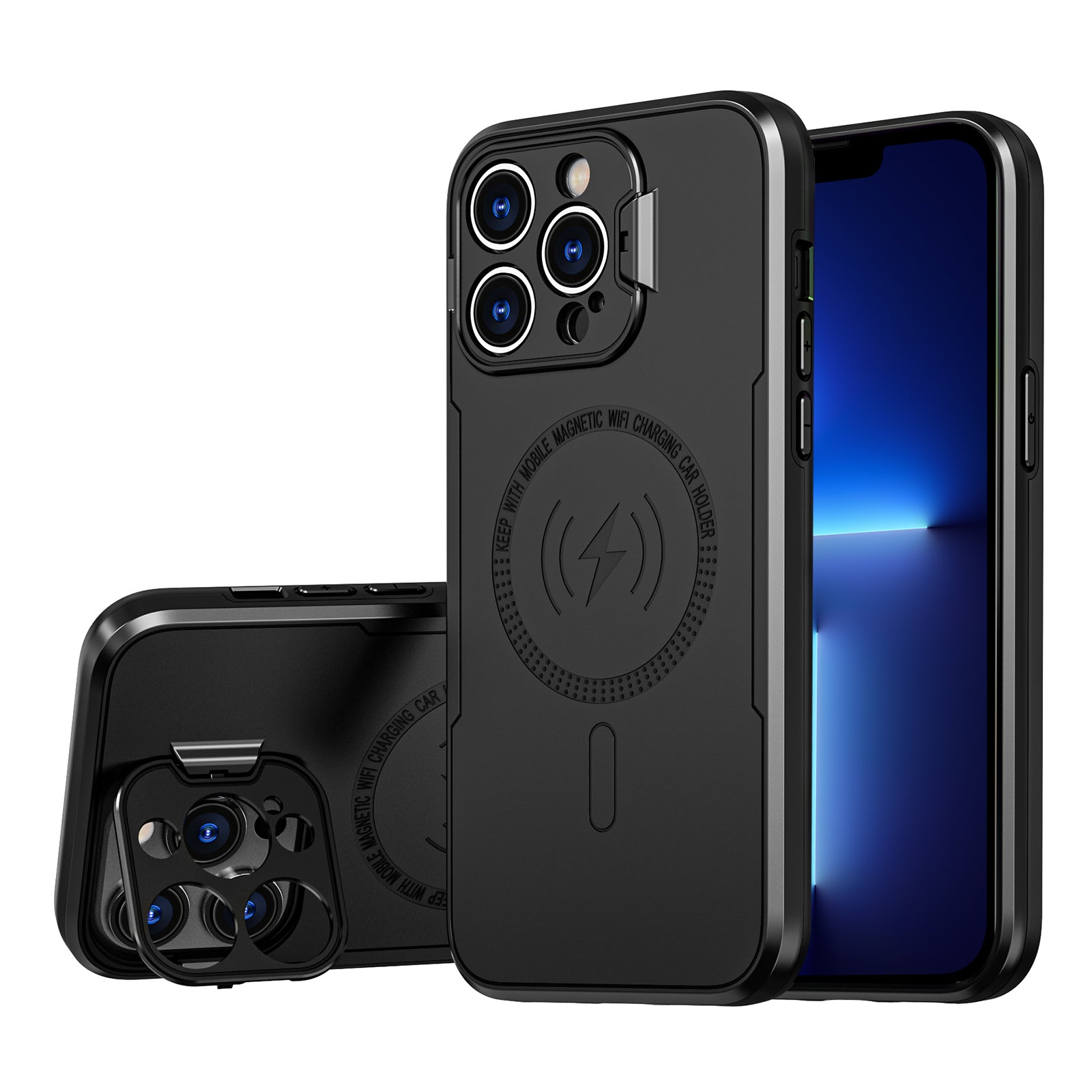 For iPhone 13 Pro Max 6.7 inch PC+TPU Hybrid Dual Layer Cover Lens Frame Kickstand Magnetic Phone Case For iPhone 13 Pro Max 6.7 inch PC+TPU Hybrid Dual Layer Cover Lens Frame Kickstand Magnetic Phone Case